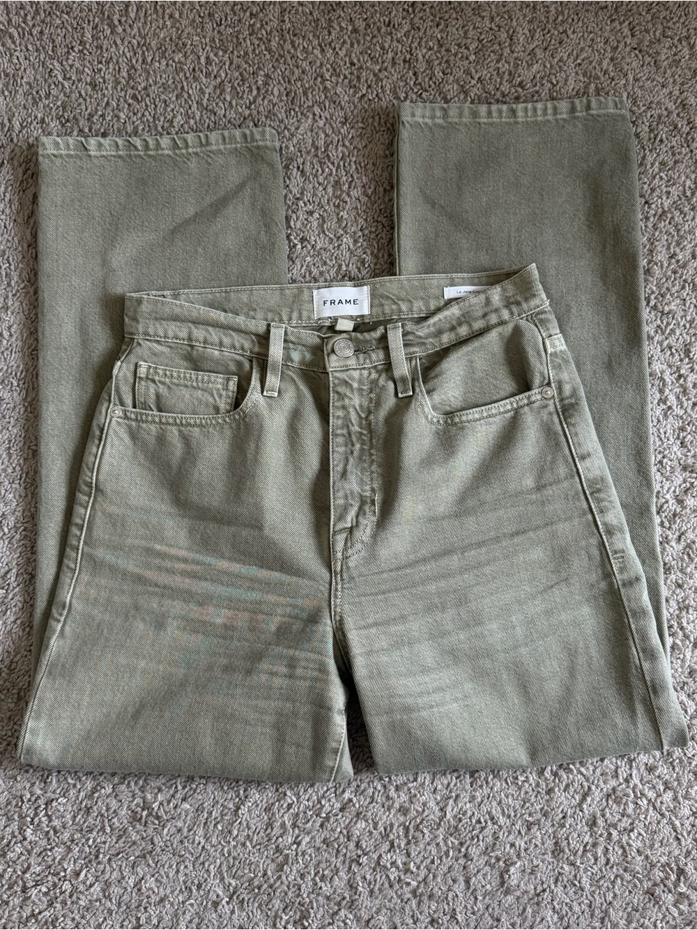 Frame Denim Le Jane Crop Stone Moss Straight Fit Denim Jeans